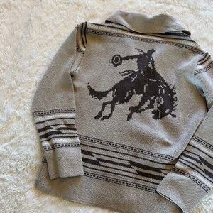 Western Bucking Bronc Rodeo Horse Cowichan Knit Traditional Button Front
